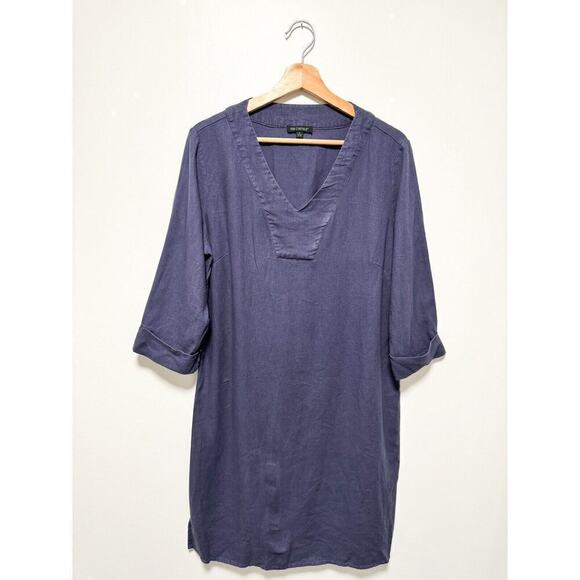 Blend Dresses & Skirts - For Cynthia Linen Blend Dress Womens Size L 3/4 Sleeves V-neck